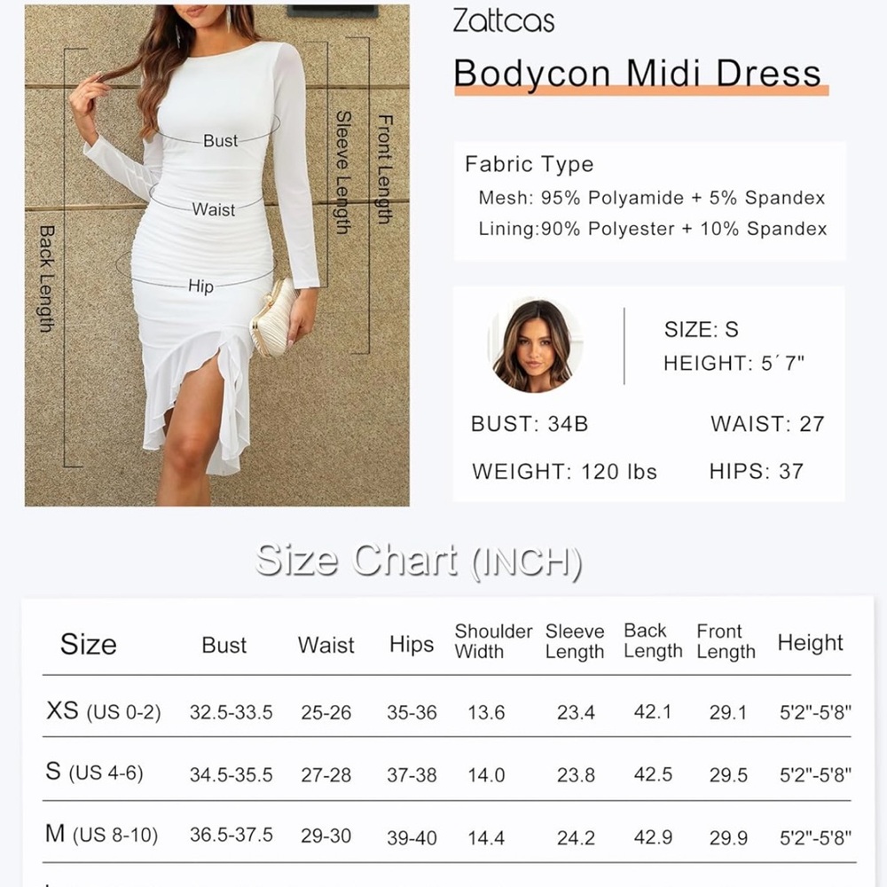 Elegant White Long Sleeve Dress - Picture 5 of 5